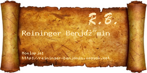 Reininger Benjámin névjegykártya